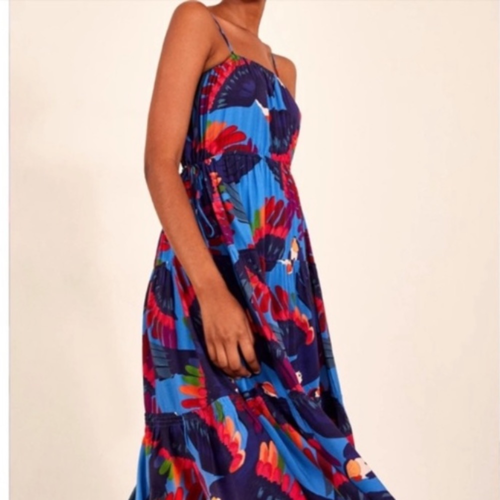 NWT Farm Rio Rainbow Macaws midi dress. Size L - Picture 2 of 7